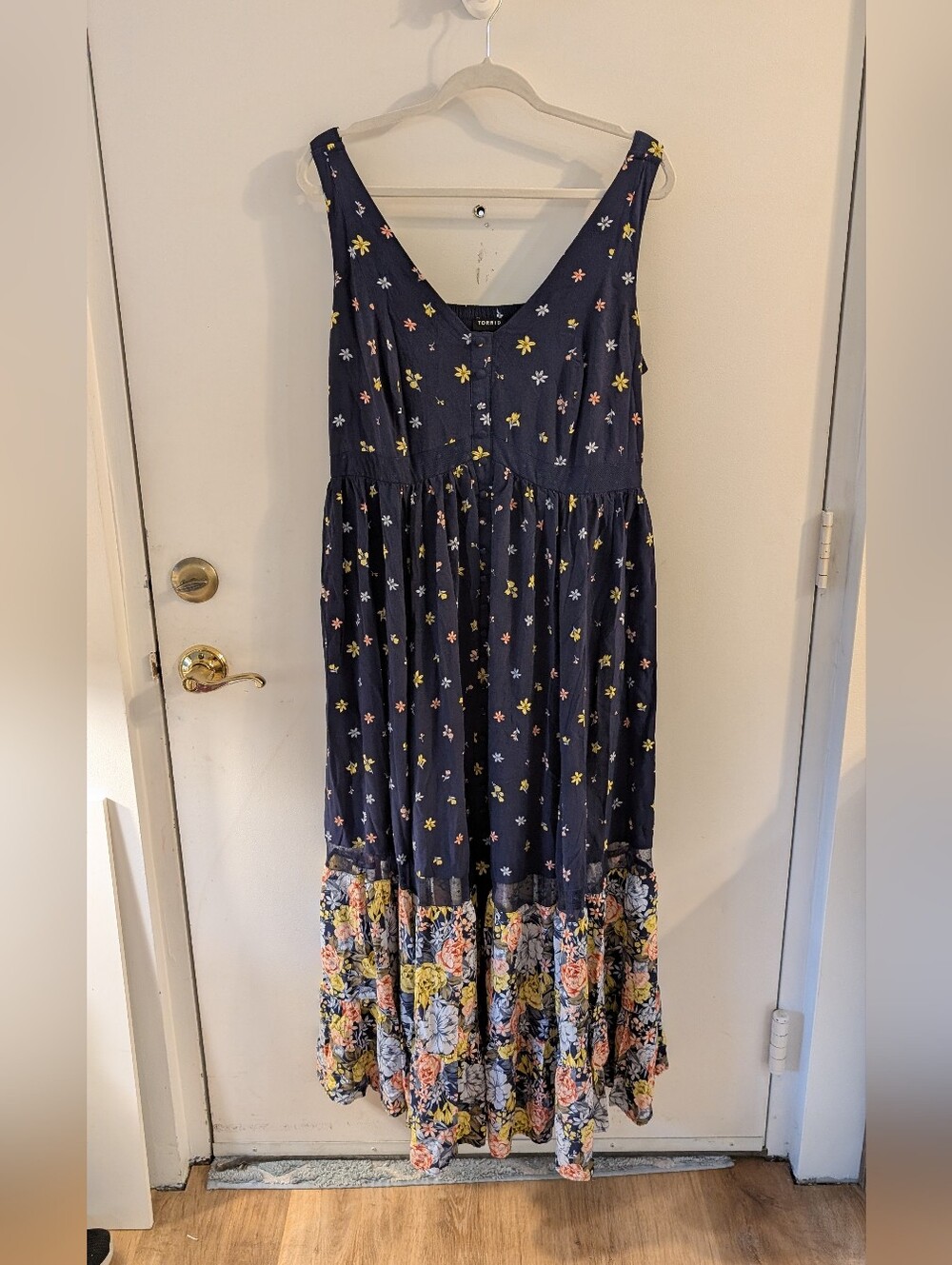 Torrid Navy Floral Tiered Maxi with Multicolor Floral Hem - Picture 8 of 8